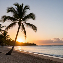 Caribbean Holidays, Haiti Wellness, Relaxed Caribbean coastline in Haiti at sunrise, with calm sea, palm trees and a quiet sandy beach