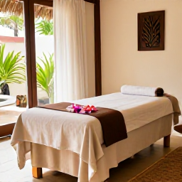 Caribbean Holidays, Haiti Wellness Retreats, A calm Haitian spa-inspired setting with natural textures, local flowers, gentle massage treatment and soft daylight