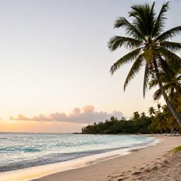 Caribbean Holidays, Haiti Wellness Retreats, A tranquil Haitian coastline at sunrise, with palm trees, calm turquoise water and a quiet sandy beach