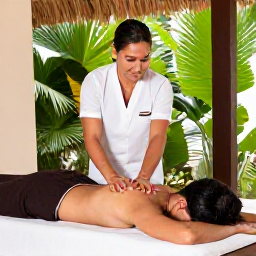 Caribbean Holidays, Haiti Wellness, Traveller receiving a relaxing massage in a peaceful Haitian wellness setting with natural materials and tropical greenery