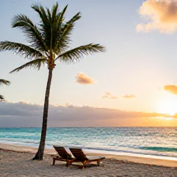 Caribbean Holidays, Jamaica Adults Only, Adults-only resort on a Jamaican beach at sunset in December, palm trees, calm turquoise sea and relaxed holiday atmosphere