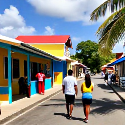 Caribbean Holidays, Jamaica Adults Only, Couple exploring colourful Montego Bay street with Jamaican music, local shops and palm trees