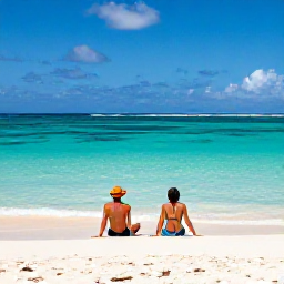 Caribbean Holidays, Jamaica Adults Only, Couple relaxing on a quiet white-sand beach beside clear turquoise water in Jamaica