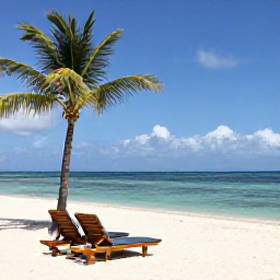 Caribbean Holidays, Jamaica Adults Only, Quiet white-sand Jamaican beach with two sun loungers, palm trees and calm turquoise water under a sunny sky