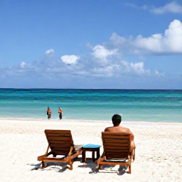 Caribbean Holidays, Jamaica Adults Only, White sandy Jamaican beach with two sun loungers, turquoise water and a couple enjoying a quiet December morning