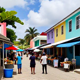 Caribbean Holidays, Jamaica Adventure, A friendly Jamaican village street with colourful buildings, a local market and travellers meeting residents