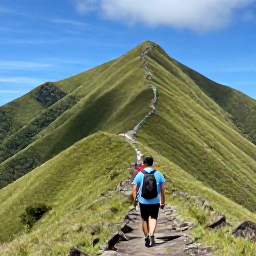 Caribbean Holidays, Jamaica Adventure Holidays, Jamaica's Blue Mountains in April, with lush green slopes, a clear sky and a hiker following a scenic trail