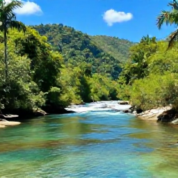 Caribbean Holidays, Jamaica Adventure Holidays, Rafting on a clear Jamaican river beneath lush green hills in August sunshine