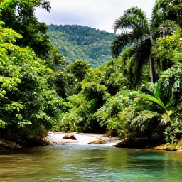 Caribbean Holidays, Jamaica Adventure Holidays, Rafting on a clear river through lush Jamaican rainforest, with green hills and tropical plants