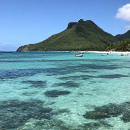 Caribbean Holidays, Jamaica Adventure Holidays, Sea kayakers and snorkellers exploring clear Caribbean water beside a Jamaican beach, coral reef and green hills in the background, realistic travel photography