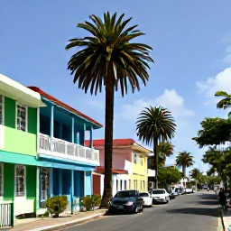 Caribbean Holidays, Jamaica April Breaks, Sunny Kingston street scene in April, showing colourful Jamaican buildings, palm trees and local life