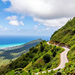 Caribbean Holidays, Jamaica April Holidays, Traveller exploring Jamaica's Blue Mountains with lush green scenery, a winding road and distant coastal views