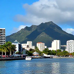 Caribbean Holidays, Jamaica August Breaks, Sunny Kingston waterfront with the Blue Mountains in the background, lively Caribbean city atmosphere, realistic travel photograph