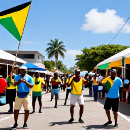 Caribbean Holidays, Jamaica August Holidays, Jamaican independence celebration with colourful flags, musicians, dancers and street food