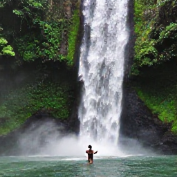 Caribbean Holidays, Jamaica Backpacking June, Backpackers swimming beneath a Jamaican waterfall surrounded by lush green forest and tropical plants