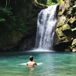 Caribbean Holidays, Jamaica Backpacking March, Backpackers swimming in a clear natural Jamaican waterfall pool surrounded by tropical forest