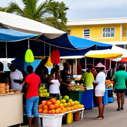 Caribbean Holidays, Jamaica Backpacking November, Colourful street market in Kingston, Jamaica, with local fruit stalls, music, food vendors and travellers exploring