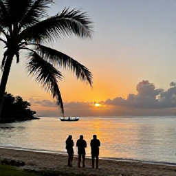 Caribbean Holidays, Jamaica Backpacking November, Travellers watching a golden sunset from Jamaica&rsquo;s coast, with fishing boats, palm silhouettes and calm evening sea