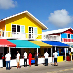 Caribbean Holidays, Jamaica Beach Holidays, Jamaican coastal town in June with colourful buildings, local market stalls, music and visitors enjoying the friendly atmosphere
