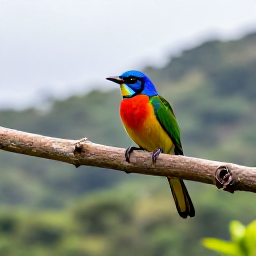 Caribbean Holidays, Jamaica Birdwatching, A colourful Jamaican bird perched on a branch in the Blue Mountains, with misty green hills in the background