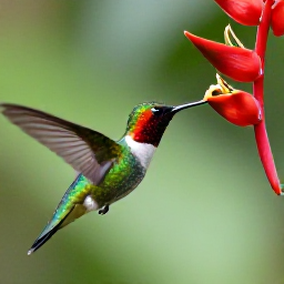 Caribbean Holidays, Jamaica Birdwatching, Close-up of a red-billed streamertail hummingbird feeding on a tropical flower in Jamaica