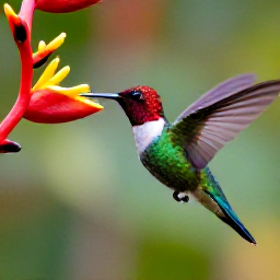 Caribbean Holidays, Jamaica Birdwatching, Close-up view of a red-billed streamertail hummingbird feeding on a tropical flower in Jamaica