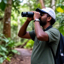 Caribbean Holidays, Jamaica Birdwatching, Friendly local birdwatching guide leading visitors through a Jamaican woodland path with binoculars