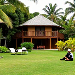 Caribbean Holidays, Jamaica Birdwatching Holidays, Comfortable Jamaican nature lodge surrounded by tropical gardens with a traveller relaxing after birdwatching
