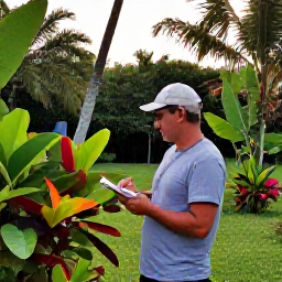 Caribbean Holidays, Jamaica Birdwatching, Relaxed birdwatcher taking notes beside a Jamaican garden after a morning wildlife walk