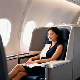 Caribbean Holidays, Jamaica Business Class, Business class passenger relaxing in a comfortable aircraft seat on a modern flight to Jamaica