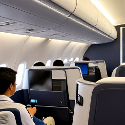 Caribbean Holidays, Jamaica Business Class, Business class passengers relaxing in a modern aircraft cabin before a flight to Jamaica