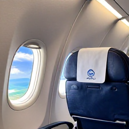 Caribbean Holidays, Jamaica Business Class, Business class traveller relaxing in a comfortable aircraft seat with Caribbean-inspired details, soft lighting and a view of Jamaica from the window