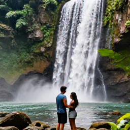 Caribbean Holidays, Jamaica Business Class, Couple exploring Dunn's River Falls in Jamaica, surrounded by lush tropical greenery and flowing water