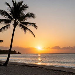 Caribbean Holidays, Jamaica Business Class, Golden Jamaican sunset over Seven Mile Beach in Negril, with calm sea and silhouettes of palm trees