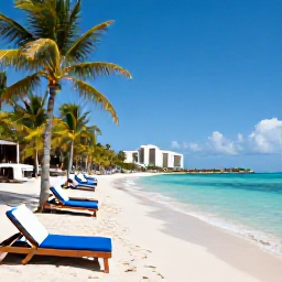 Caribbean Holidays, Jamaica Business Class, Sunlit Montego Bay beach in December with turquoise water, palm trees and a relaxed luxury resort atmosphere