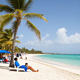 Caribbean Holidays, Jamaica Business Class, Warm Jamaican beach in November with turquoise water, palm trees and visitors relaxing on the sand