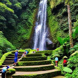 Caribbean Holidays, Jamaica Business Class, Waterfall surrounded by lush tropical forest near Ocho Rios, Jamaica, with visitors climbing the natural terraces