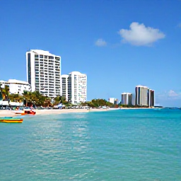 Caribbean Holidays, Jamaica City Breaks, Montego Bay waterfront in July with turquoise sea, sandy beach, palm trees and colourful boats