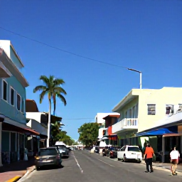 Caribbean Holidays, Jamaica City Breaks, Sunny Kingston street scene in May, with colourful buildings, palm trees and lively local life
