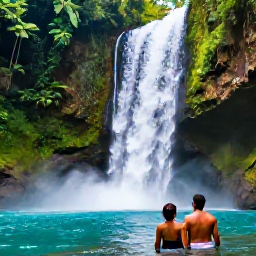Caribbean Holidays, Jamaica Couples Holidays, A couple enjoying a waterfall pool at Dunn's River Falls in Jamaica, surrounded by lush tropical forest