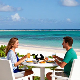 Caribbean Holidays, Jamaica Couples Holidays, A couple enjoying breakfast on a sunny hotel terrace overlooking the Caribbean Sea in Jamaica