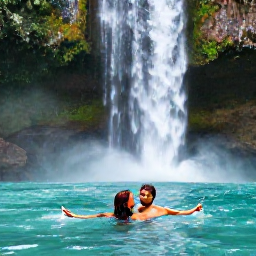 Caribbean Holidays, Jamaica Couples Holidays, A couple swimming together in the turquoise pool beneath Dunn's River Falls in Jamaica