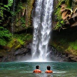 Caribbean Holidays, Jamaica Couples May, Couple swimming together at the natural pools at Dunn's River Falls in Jamaica, surrounded by lush tropical greenery and cascading water