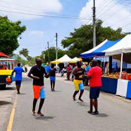 Caribbean Holidays, Jamaica Culture Holidays, Colourful Jamaican street festival with musicians, dancers and local food stalls in a lively Caribbean town
