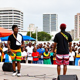 Caribbean Holidays, Jamaica Culture Holidays, Reggae musicians performing outdoors in Kingston, Jamaica, with a small enthusiastic crowd and urban Caribbean background