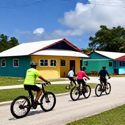 Caribbean Holidays, Jamaica Cycling Holidays, Friendly Jamaican guide preparing bicycles for a small cycling group outside a colourful local village