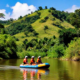 Caribbean Holidays, Jamaica December Adventures, Adventurous traveller rafting on a calm Jamaican river surrounded by green hills and tropical vegetation