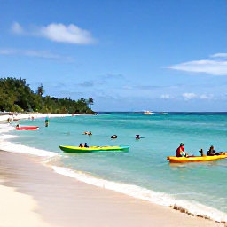 Caribbean Holidays, Jamaica December Adventures, Kayakers and snorkellers enjoying clear turquoise water beside a Jamaican beach on a sunny December day