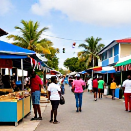 Caribbean Holidays, Jamaica December Breaks, Colourful Kingston market street with Jamaican food stalls, local shoppers and festive decorations in December