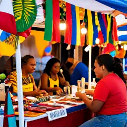Caribbean Holidays, Jamaica December Holidays, Colourful Jamaican Christmas market with local crafts, tropical decorations, friendly shoppers and festive lights